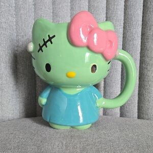 Hello Kitty Ceramic Mug - Green with Pink Bow, Frankenstein Kitty, NWT